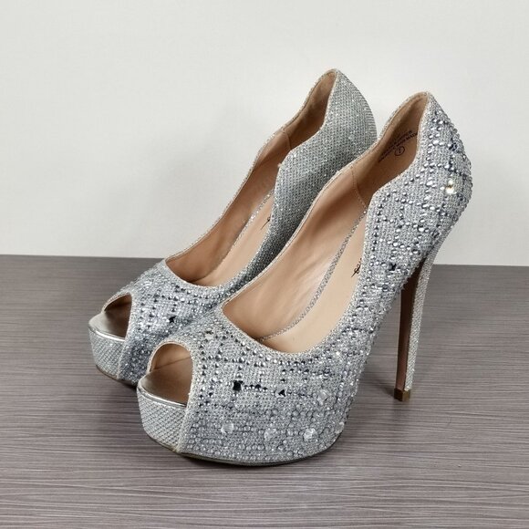 Lauren Lorraine Candy Crystal Peep Toe Pump, Silver, Womens Size 7 M - Picture 3 of 12